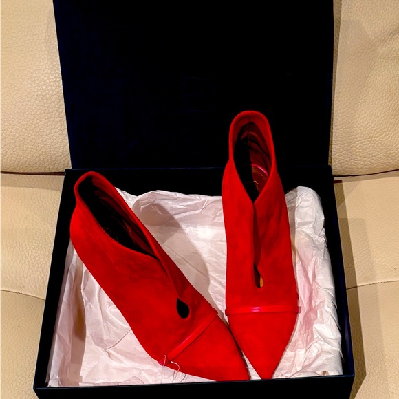 Red suede Malone booties. Perfect accessory for fall and party season. - Picture 2 of 8